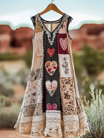 Robe Vintage d'Été Imprimée en Patchwork