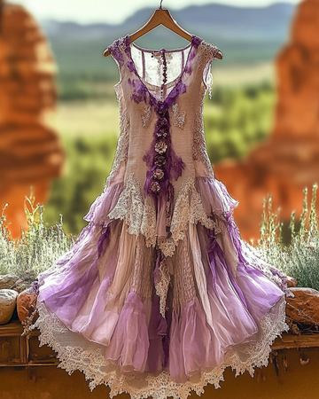 Robe d'été vintage irrégulière en dentelle à patchwork ce85